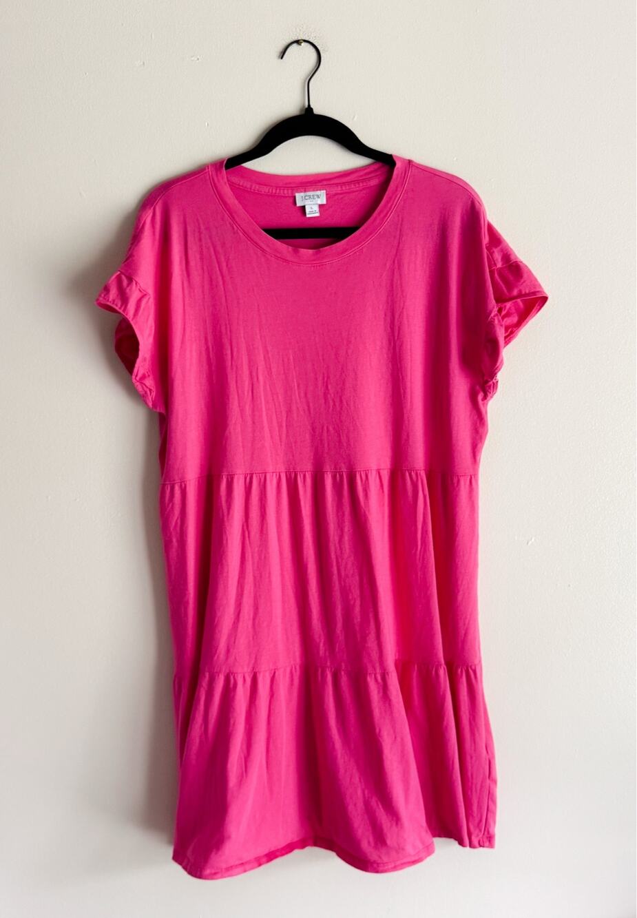 J. Crew Pink Short Sleeve Flutter Sleeve Tiered Mini Dress Large